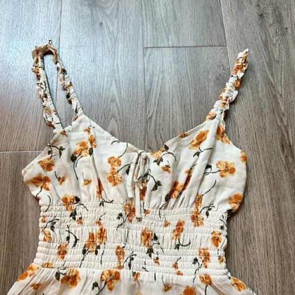 Reformation Yellow Floral Elyse Tie Front Smocked Mini Dress Size 8 NWOT - Picture 4 of 10